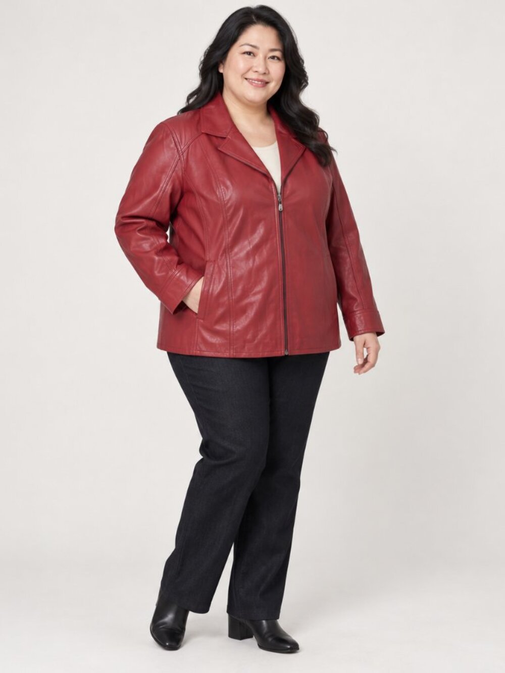 NWT d&co. 2X Crimson Red Genuine Leather Jacket